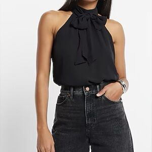 Express Black Sleeveless Tie Neck Sheer Halter Top XS